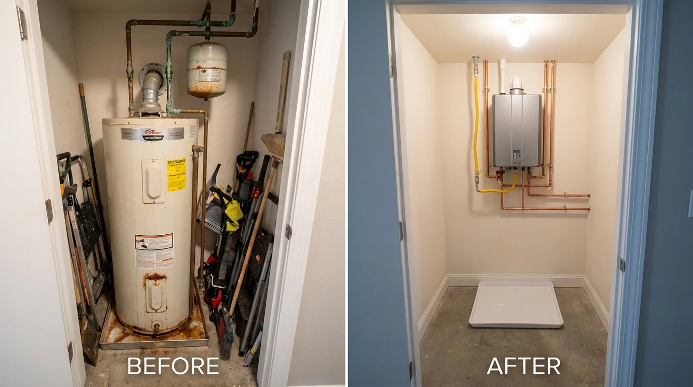 Tank water heater versus wall-mounted tankless unit comparison for Cumberland, RI homeowners
